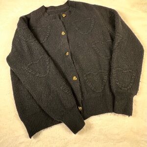 Black Sweater With Hearts And Gold Heart Buttons Size Unknown